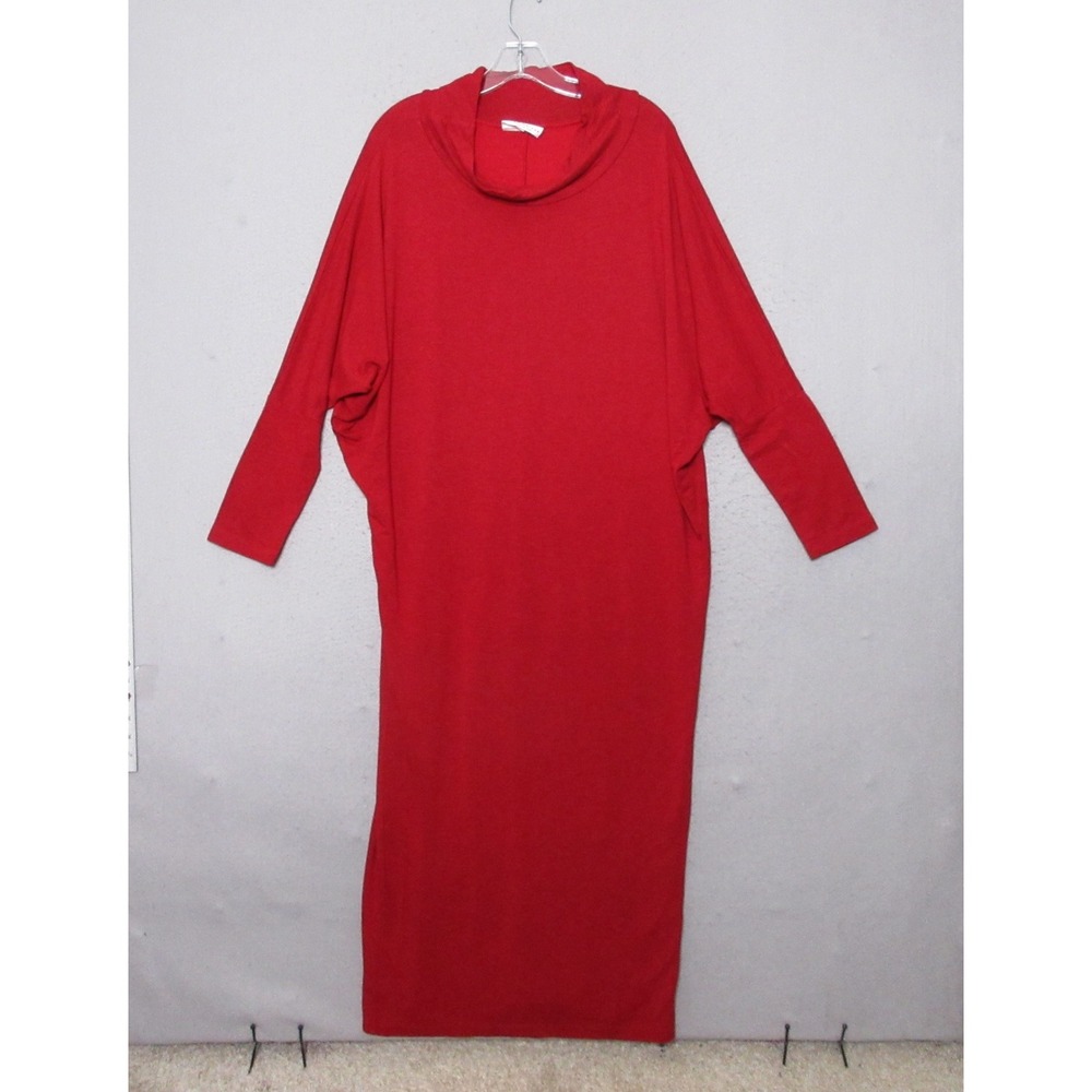 Bryn Walker‎ Dress Red Cowl Neck Batwing Lagenlook Midi Quiet Luxury Oversized